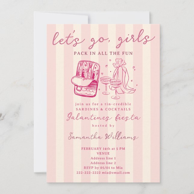 Galentines Let’s Go Girls Sardines Cocktails Party Invitation (Front)