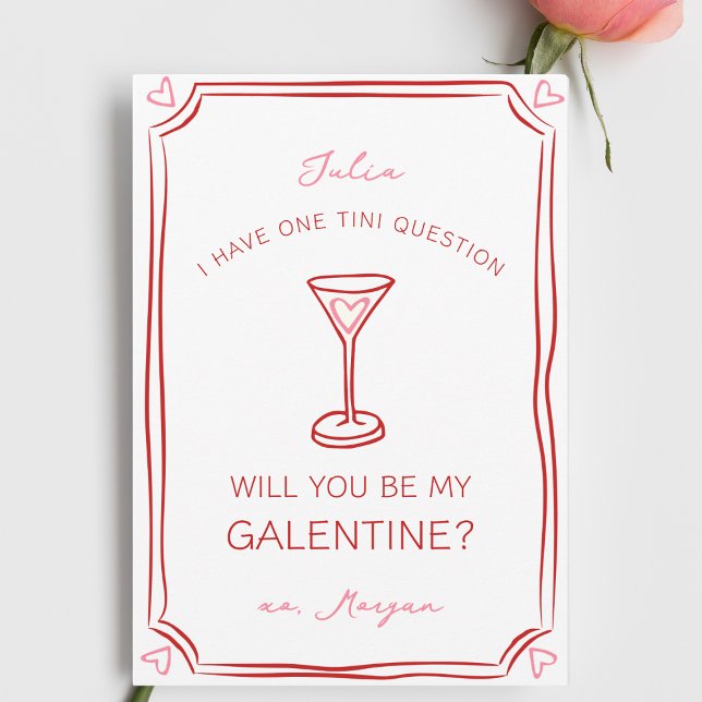 Galentine's Martini Whimsical Girly Red and Pink  Card (Creator Uploaded)