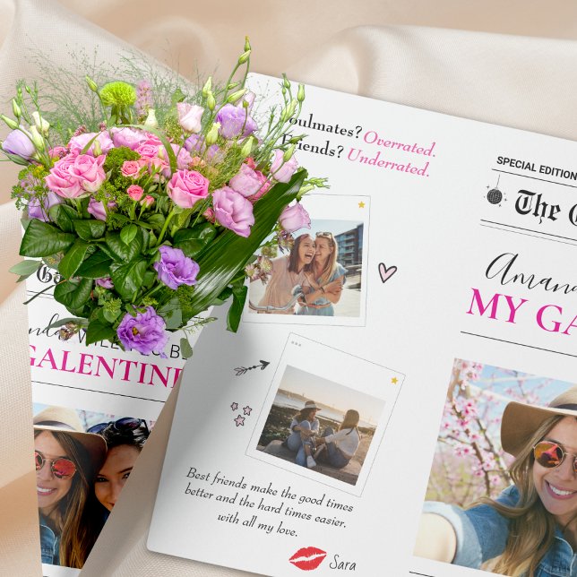 Galentines Newspaper Template Flower Bouquet  Wrapping Paper (Galentines Newspaper Template Flower Bouquet Wrapping Paper)