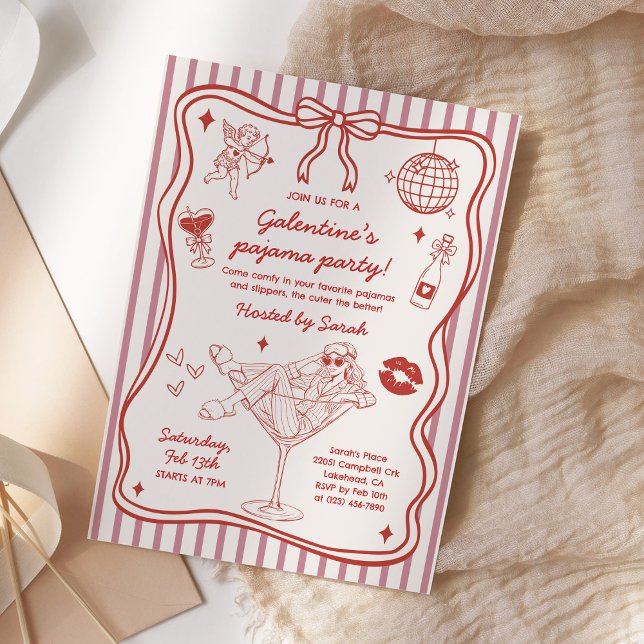 Galentines Pajama Party Girls Valentines Party Invitation (Creator Uploaded)