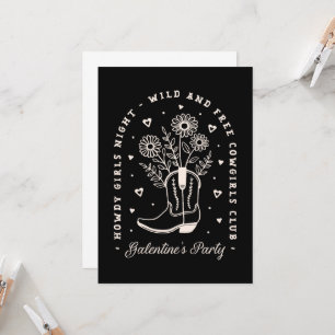 Galentines party girls night cowgirl western black invitation