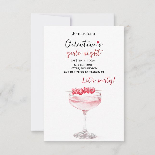 Galentines Party Invitation | Pink Cocktail (Front)