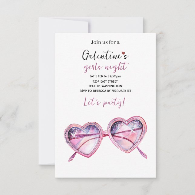 Galentines Party Invite | Heart Shaped Sunglasses (Front)