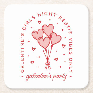 Galentine's party valentines besties girls preppy square paper coaster