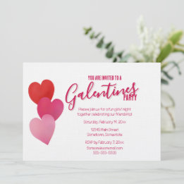 Galentines Party with 3 Hearts Invitation