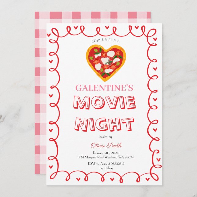 Galentine's retro Movie Night Invitation (Front/Back)