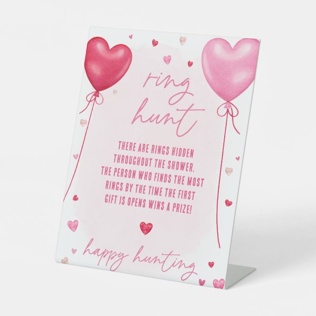 Galentine's Ring Hunt Bridal Shower Game Pedestal Sign (Front)