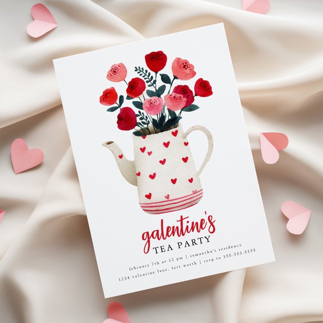Galentine's Tea Party Teapot Floral  Invitation (Creator Uploaded)