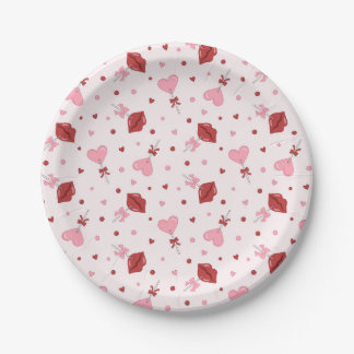 Galentine's Valentine Pink Heart Lollipop Design Paper Plate