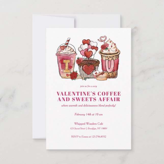GALENTINES VALENTINE'S DAY COFFEE CUPS AND SWEETS  INVITATION (Front)