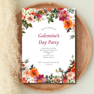Galentine's Valentine's Pink Red Floral Invitation