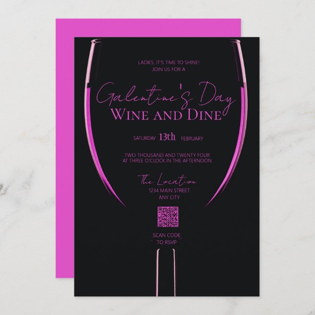 Galentine's Wine and Dine QR Code Invitation (Front/Back)