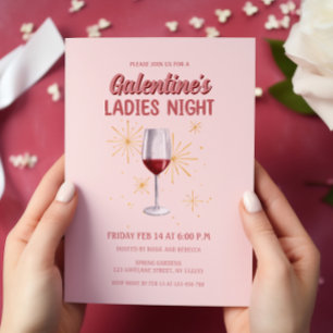 Galentine's Wine Glass Ladies Night Party Invitation