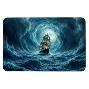 Galeon ship storm moonlit ocean voyage magnet