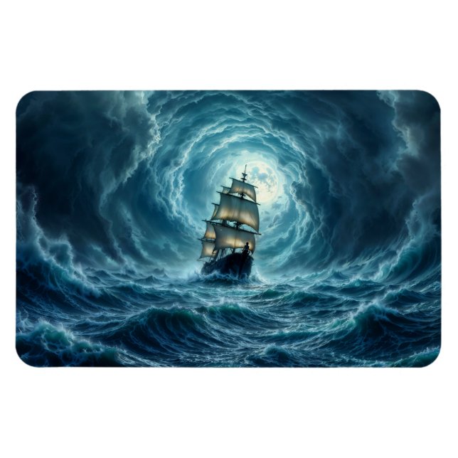 Galeon ship storm moonlit ocean voyage magnet (Horizontal)