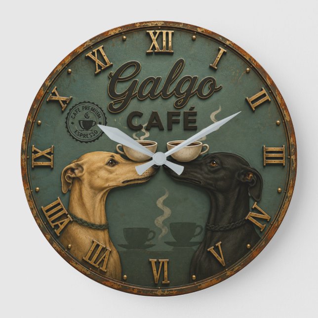 Galgo Café Greyhound Coffee Lovers  Large Clock (Front)