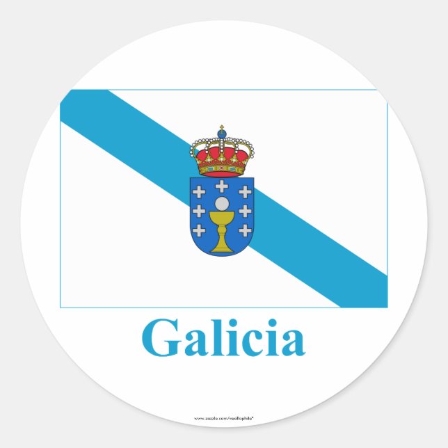 Galicia flag with name classic round sticker (Front)