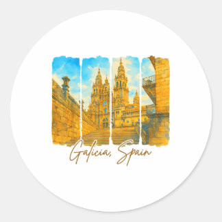 Galicia Spain Travelling Trip Brushstroke Meet Me  Classic Round Sticker