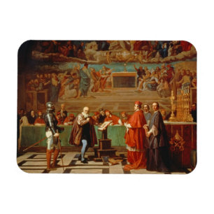 Galileo Galilei (1564-1642) before members of the Magnet