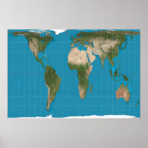 Gall Peters Projection World Map Poster
