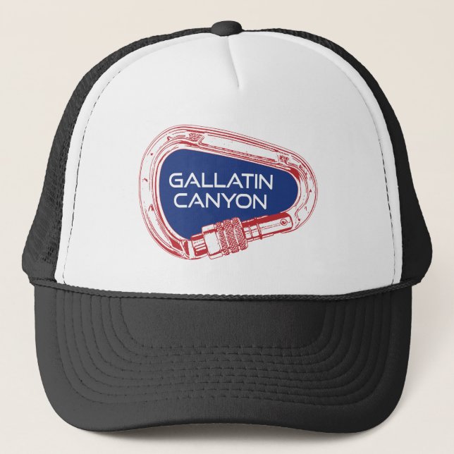 Gallatin Canyon Montana Rock Climbing Carabiner Trucker Hat (Front)