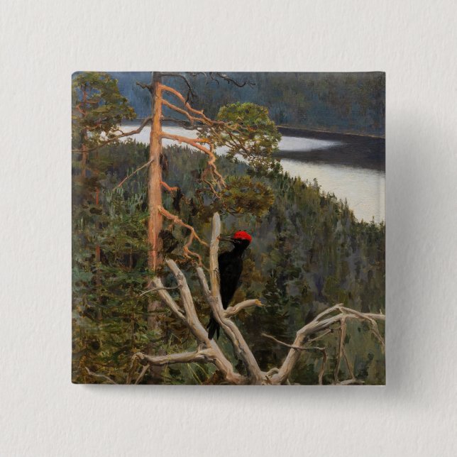 Gallen-Kallela - Great Black Woodpecker 1894 15 Cm Square Badge (Front)