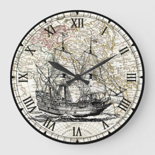 Galleon Sailing Ship~1789 Eastern Hemisphere Map~  Large Clock