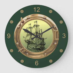 Galleon Sailing Ship ~ Brass Porthole ~   Large Clock