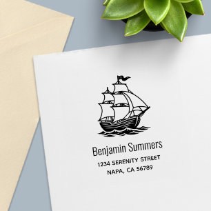 Galleon Wooden Sailing Ship Custom Address Self-inking Stamp