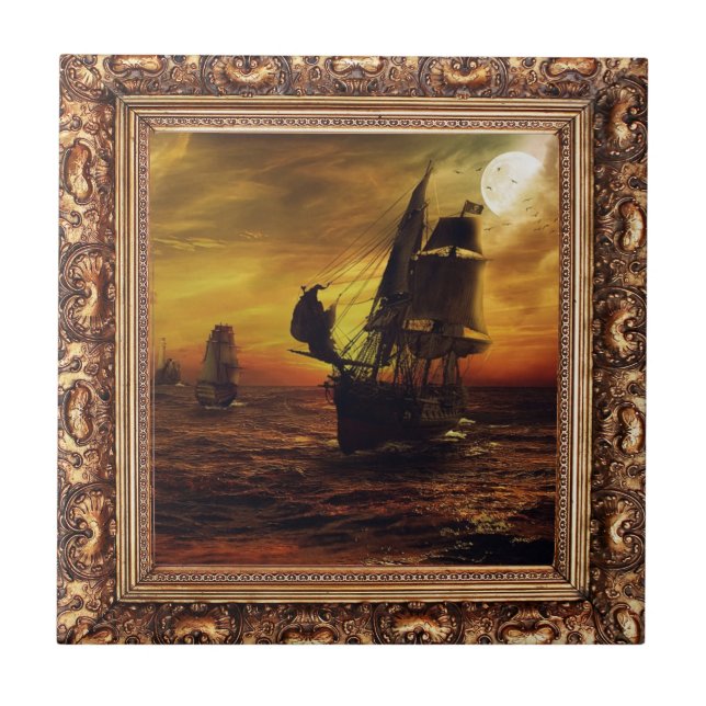 Galleons in the Moonlight image Ceramic Tile (Front)