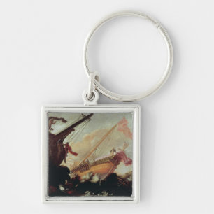 Galleons wrecked on a rocky shore key ring