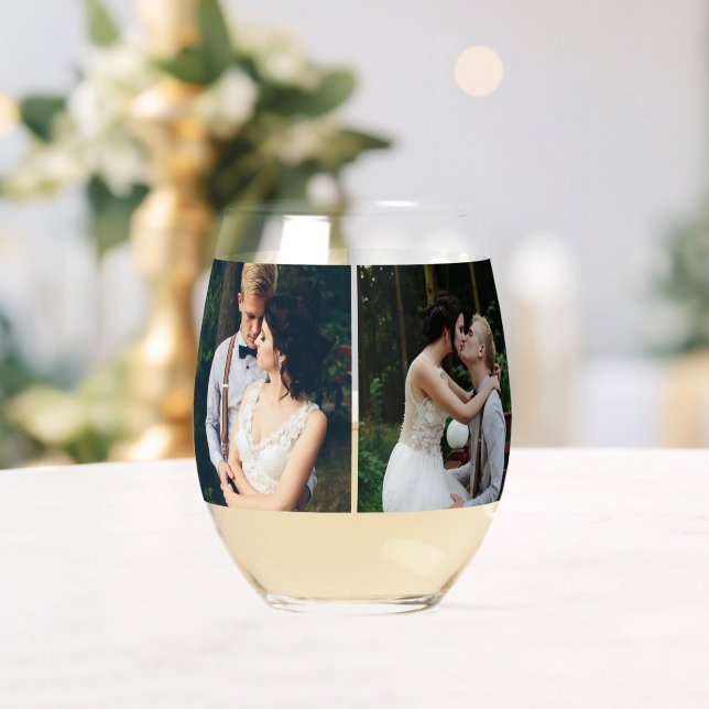 Gallery of 4 Personalised Photo Stemless Wine Glass (Insitu (Wedding))