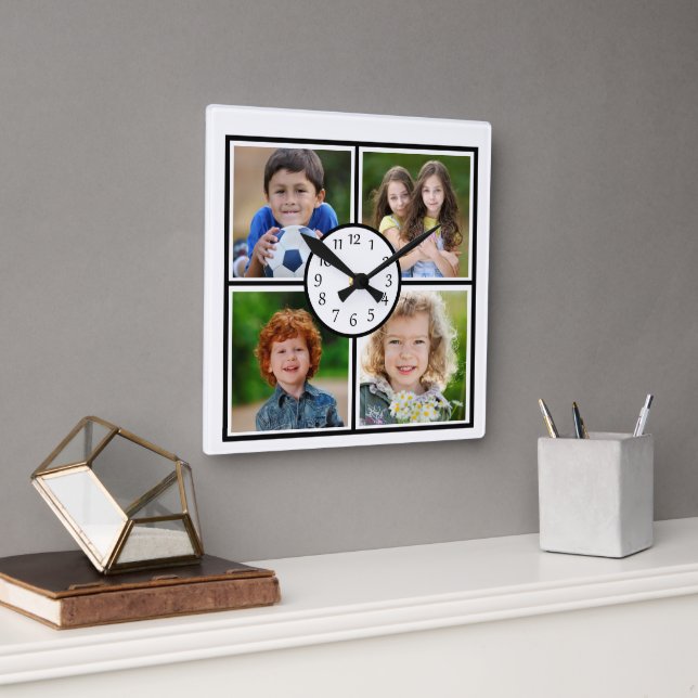 Gallery Wall 4 Photo Collage  Square Wall Clock (Office)