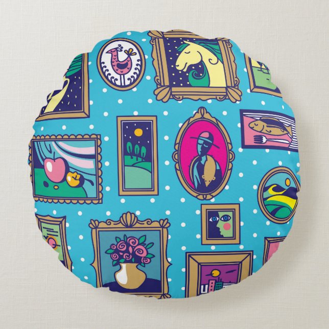 Gallery Wall: Diverse Picture Collection Round Cushion (Front)