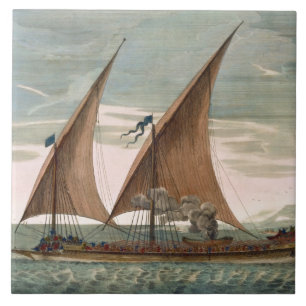 Galley under sail, flying standard of the Commande Ceramic Tile
