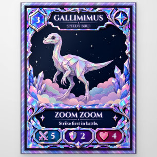 Gallimimus Dinosaur, Rainbow Foil Art Postcard