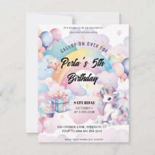 Gallop on Over the Rainbow unicorn Invitation 