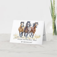 Galloping Adventure Mustang Horses Birthday Card