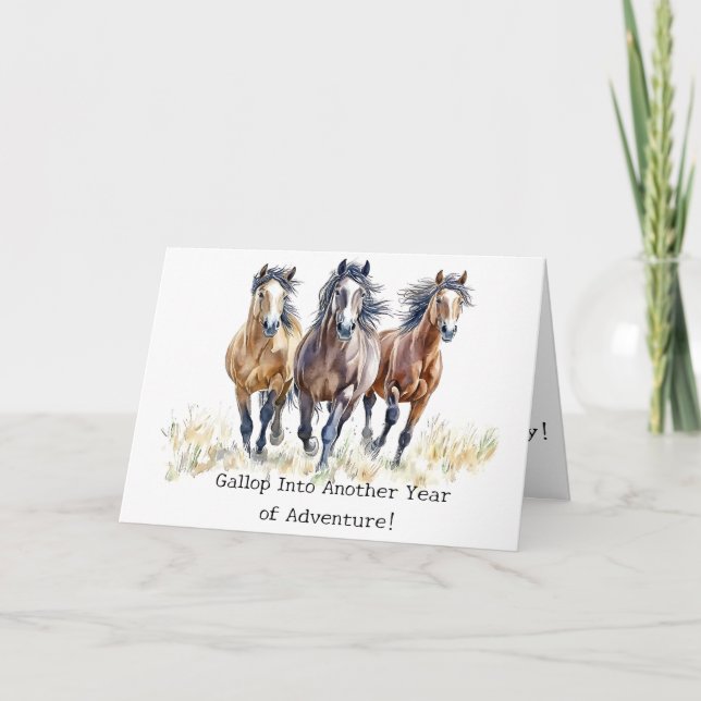 Galloping Adventure Mustang Horses Birthday Card (Front)