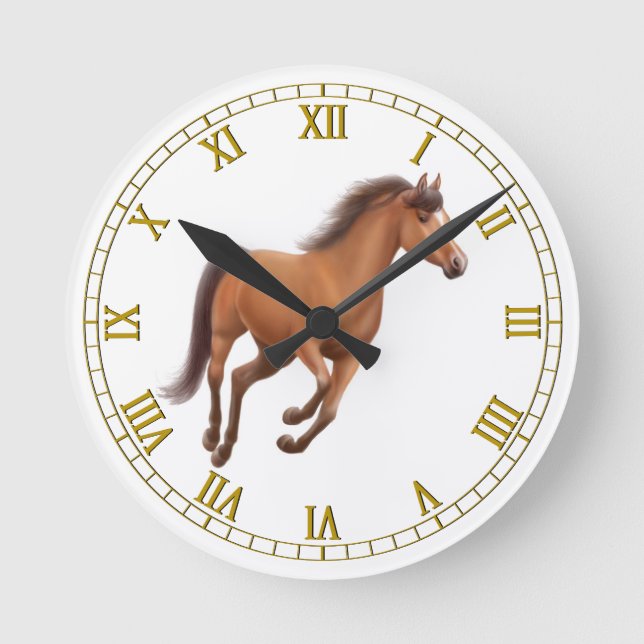 Galloping Bay Horse Wall Clock (Front)
