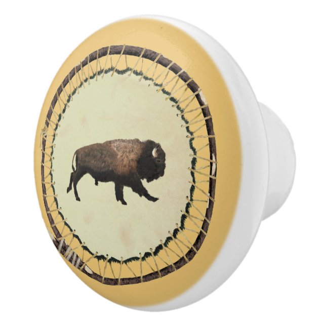 Galloping Bison Ceramic Knob (Right)