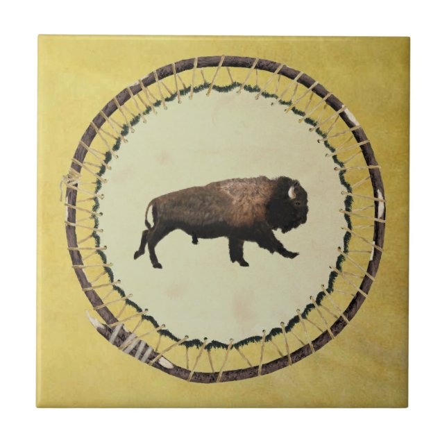 Galloping Bison Ceramic Tile (Front)