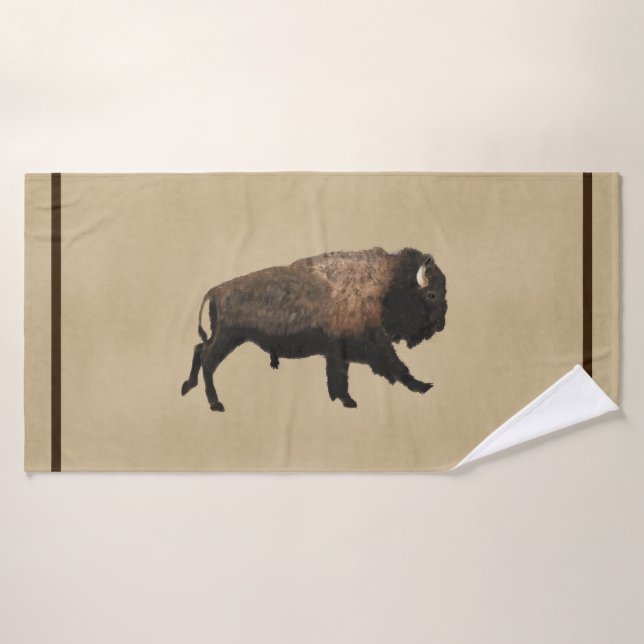 Galloping Bison On Old Paper Bath Towel (Bath Towel)