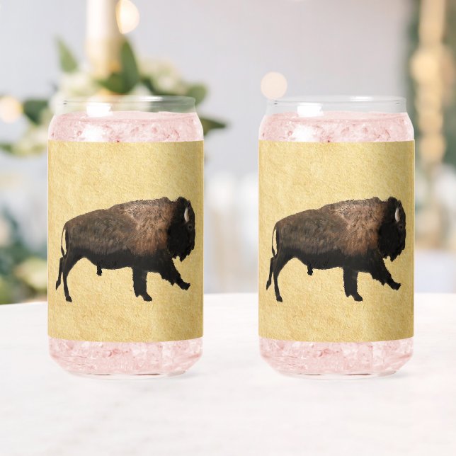 Galloping Bison On Old Paper Can Glass (Insitu (Wedding))
