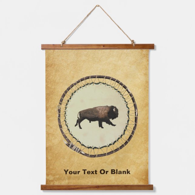 Galloping Bison On Old Paper Hanging Tapestry (Front)