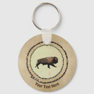Galloping Bison On Old Paper Key Ring