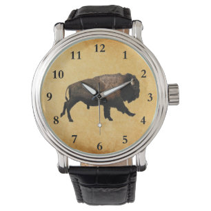 Galloping Bison On Old Paper Watch