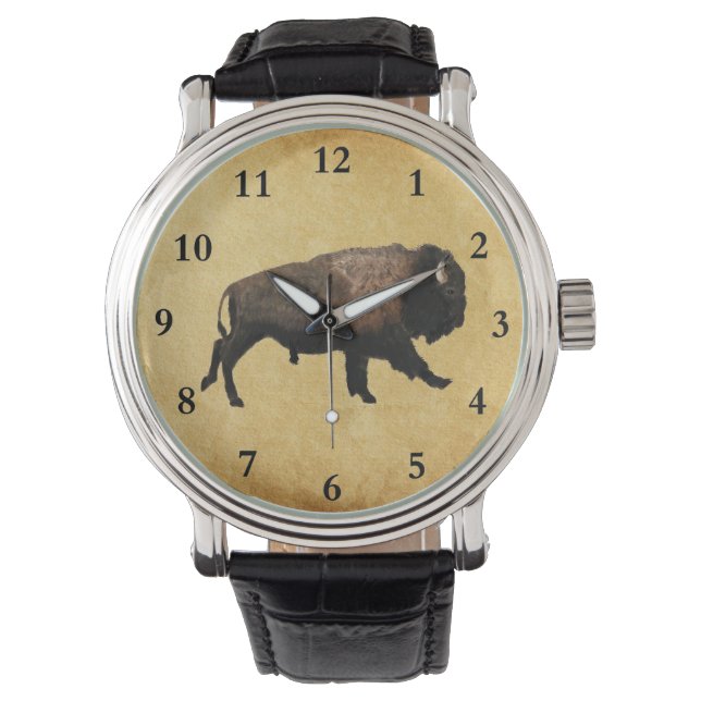 Galloping Bison On Old Paper Watch (Front)