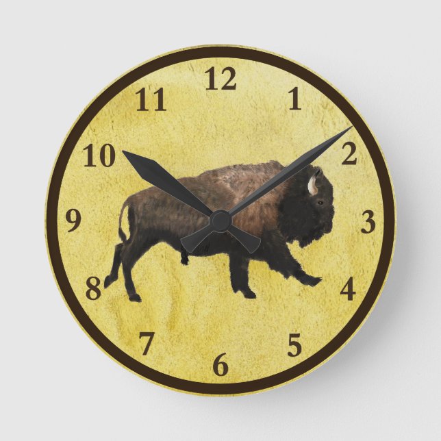 Galloping Bison Round Clock (Front)