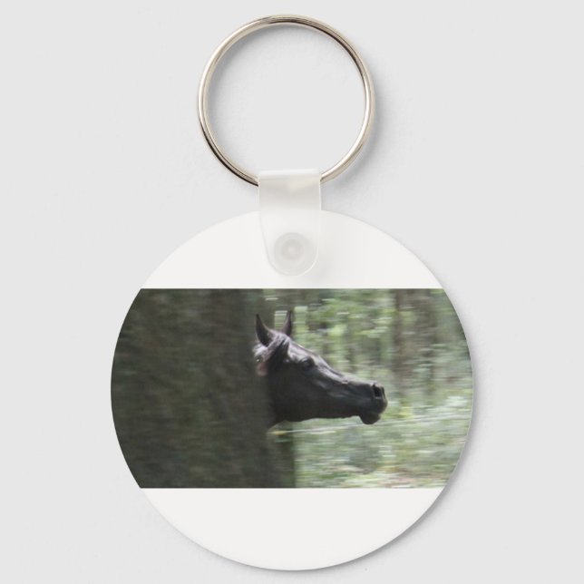 Galloping Black Arabian Mare Key Ring (Front)